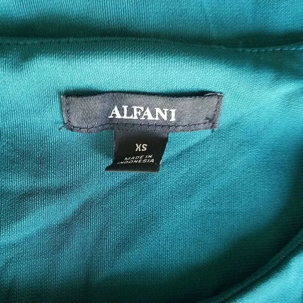 Alfani Fitted Flare Asymmetrical Dress Women's. Emerald Safari. Size XS. NWT $89
